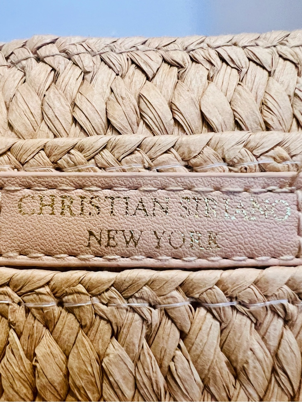 Christian Siriano Natural Straw Tote with Blue "ESCAPE" Embroidery - Picture 2 of 7